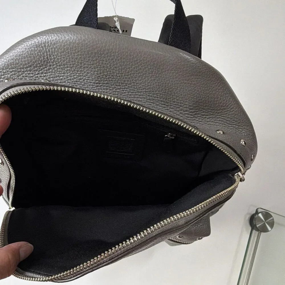 Coach Gray Medium Backpack Studded Zip Closure Adjustable Strap Pockets Lined